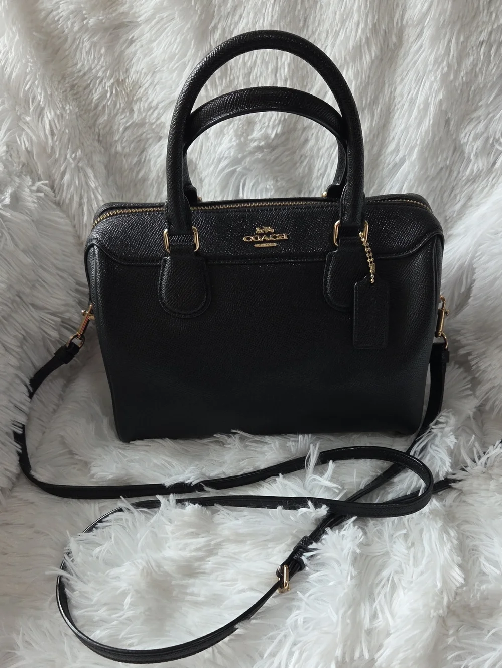 Coach Black Leather Mini Rowan with Gold-Tone Accents - Picture 1 of 9